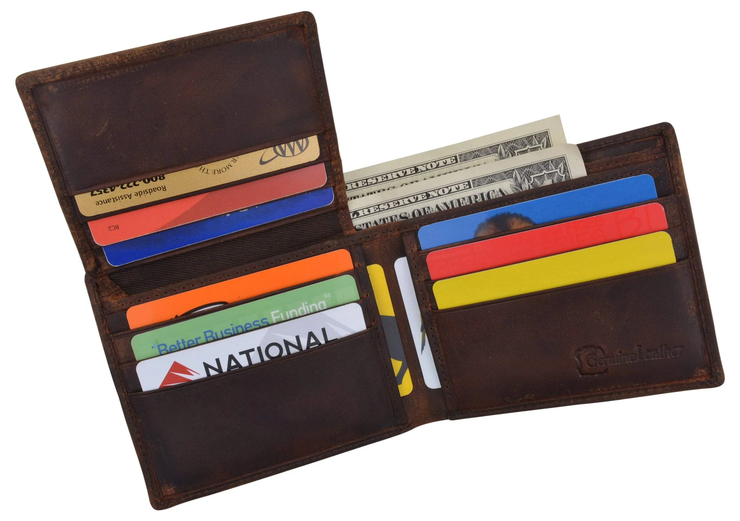 Genuine Leather RFID Bifold Mens Marijuana Leaf Logo Wallet