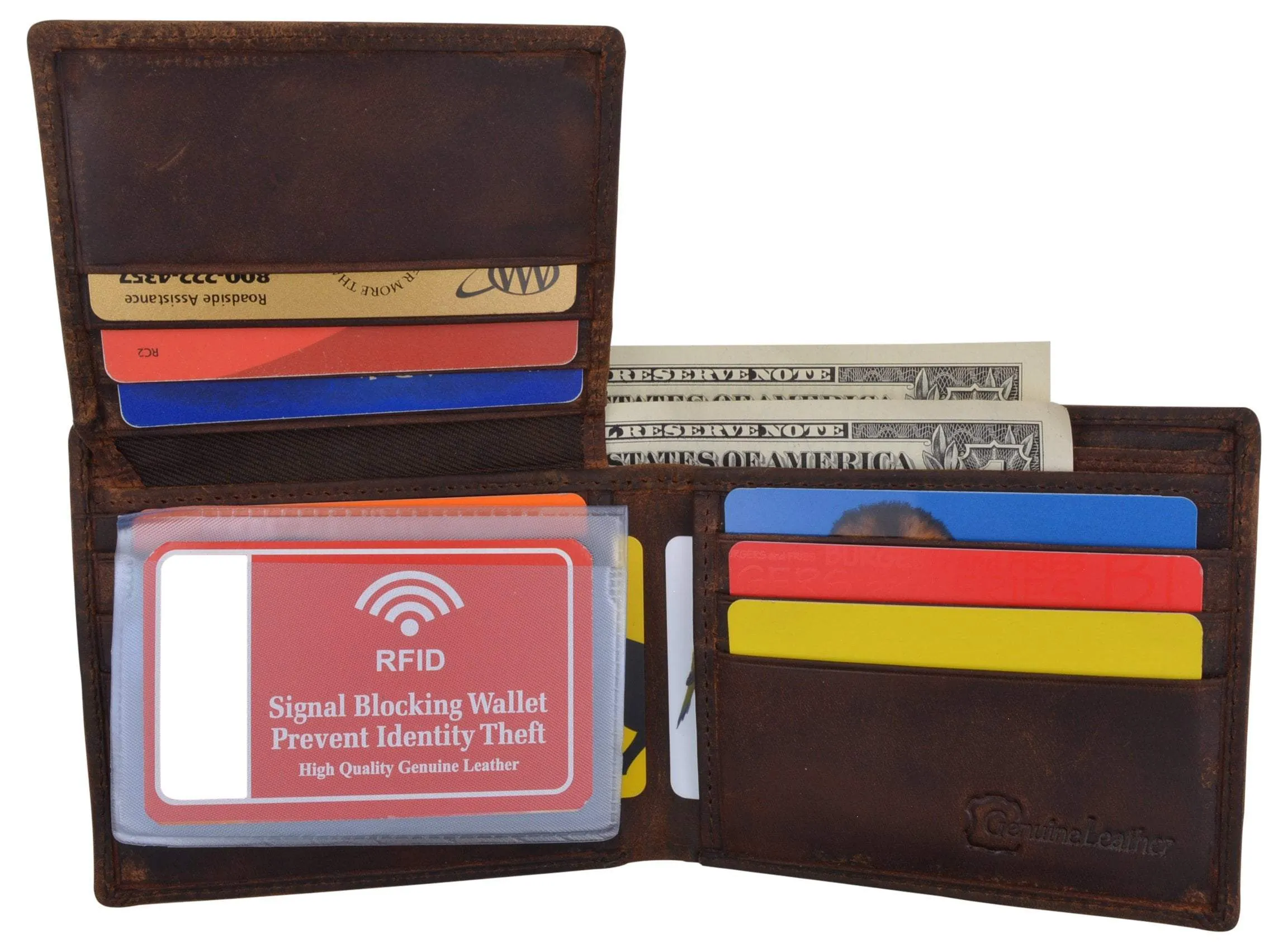 Genuine Leather RFID Bifold Mens Marijuana Leaf Logo Wallet