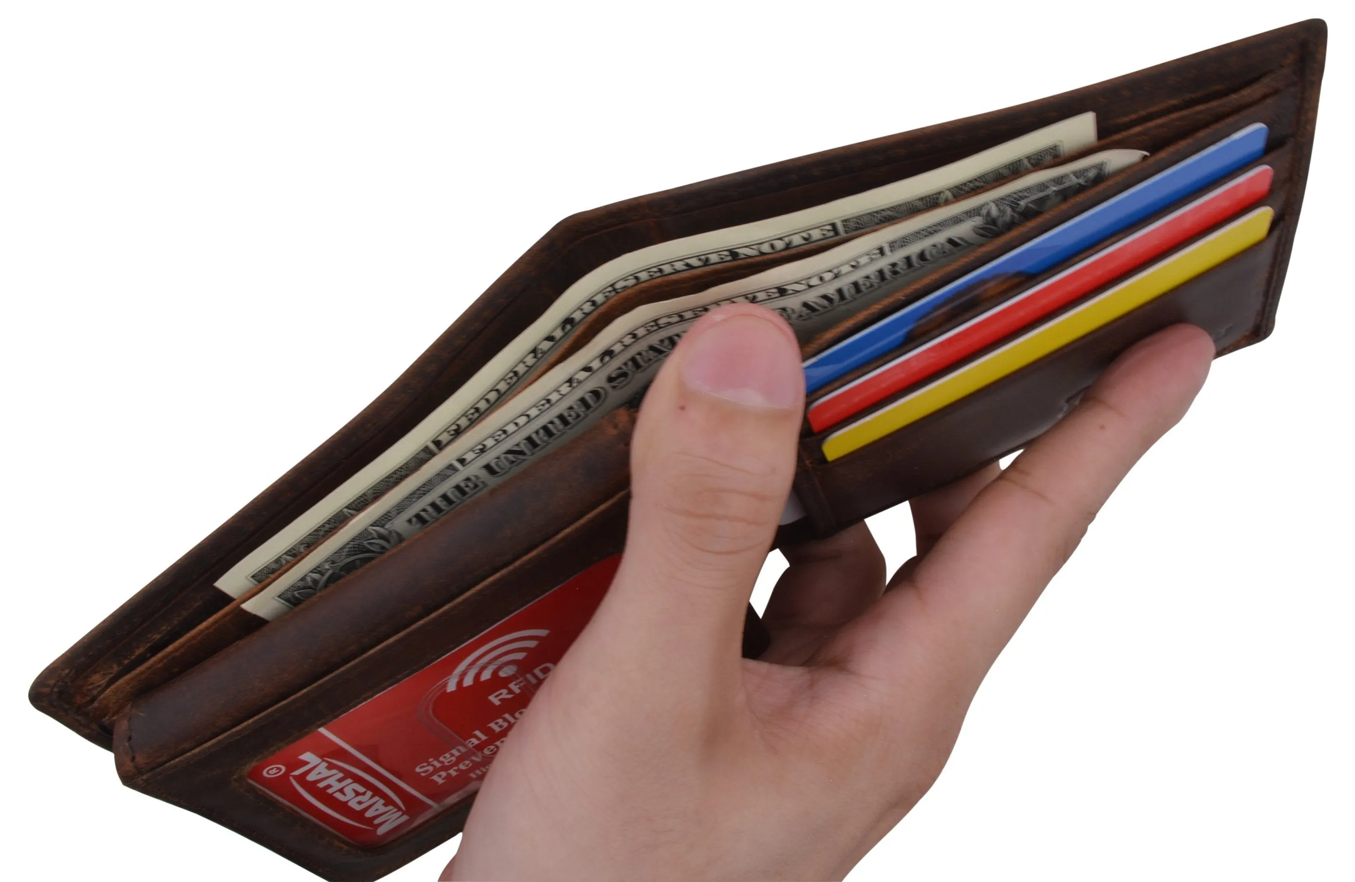 Genuine Leather RFID Bifold Mens Marijuana Leaf Logo Wallet