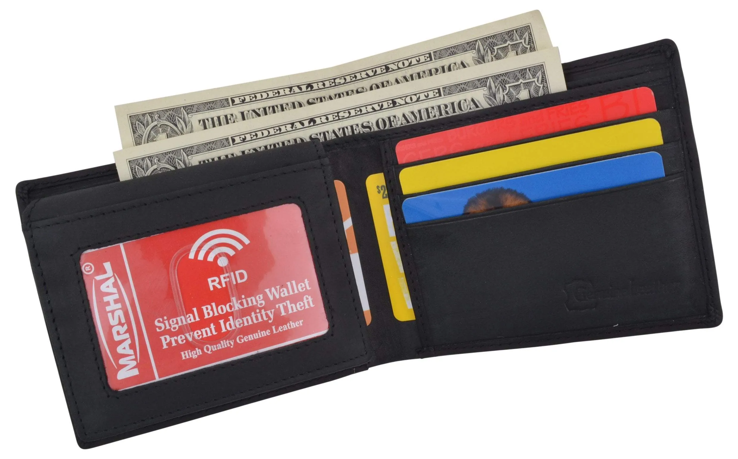 Genuine Leather RFID Bifold Mens Marijuana Leaf Logo Wallet