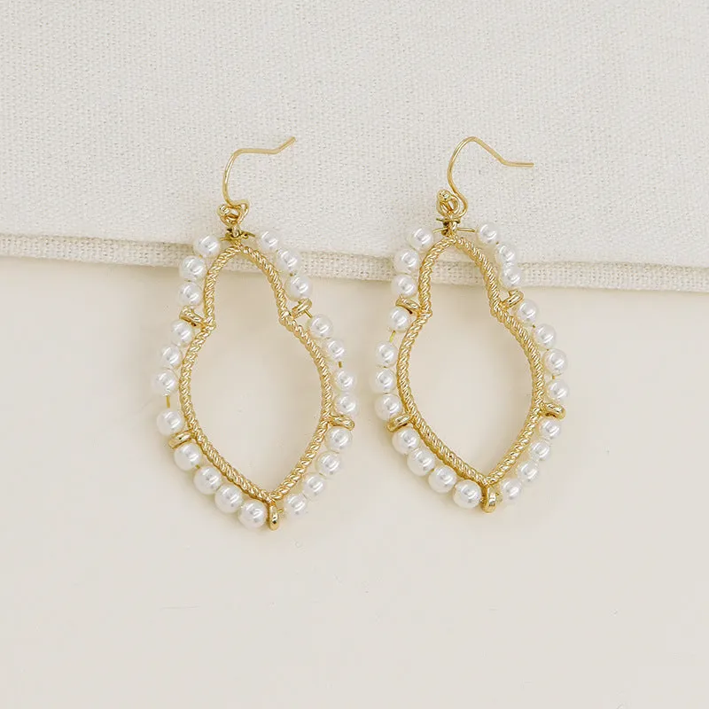 Geometric Gourd Design Metal Earrings with Pearl Accents, Trendy Instagram Style, Stylish Cross-border Fashion Accessory