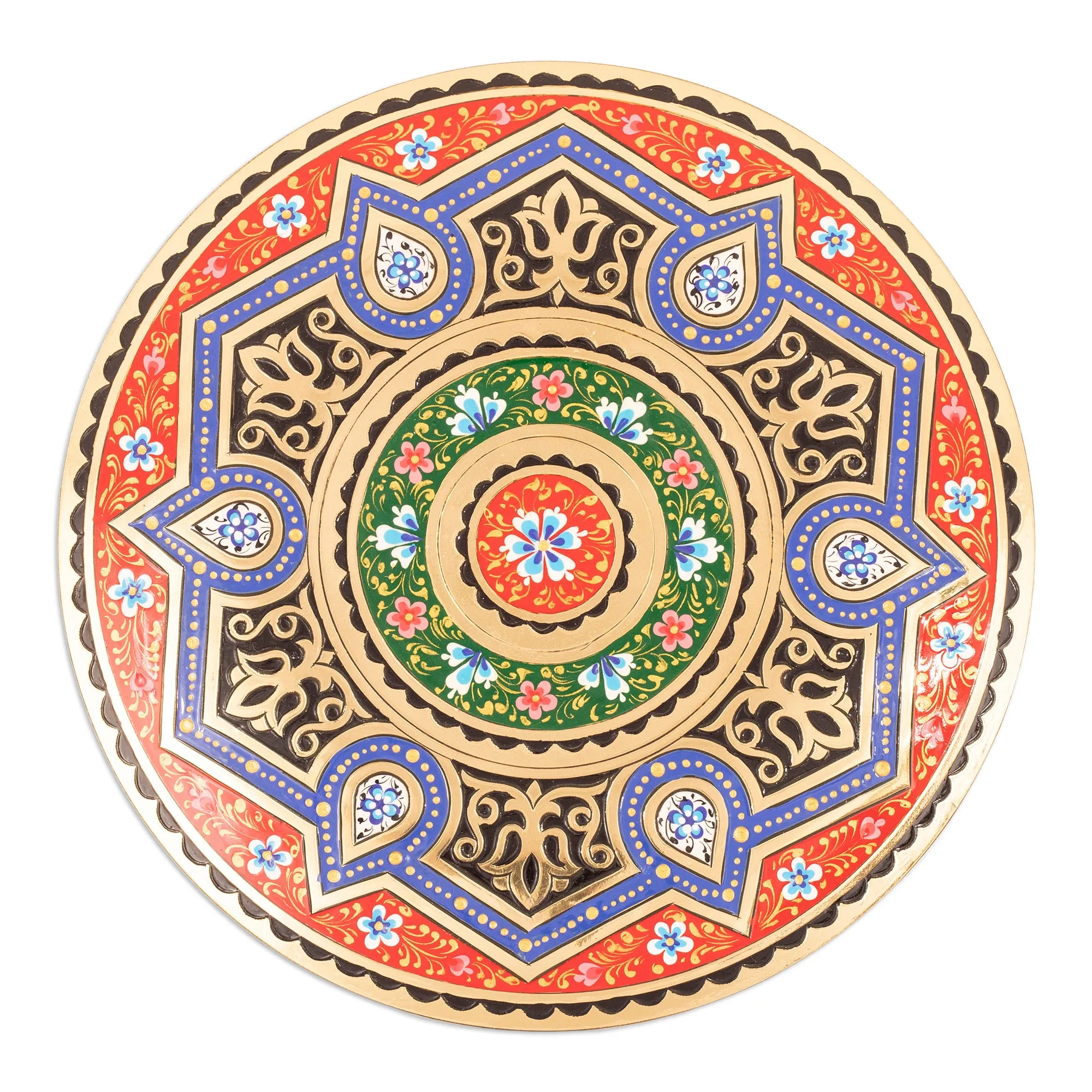 Geometric Red and Blue Brass Wall Art with Drop Motifs - Red Paradise Drops | NOVICA