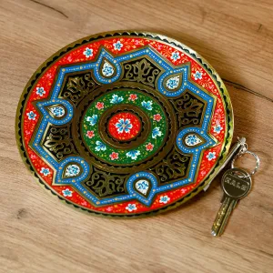 Geometric Red and Blue Brass Wall Art with Drop Motifs - Red Paradise Drops | NOVICA