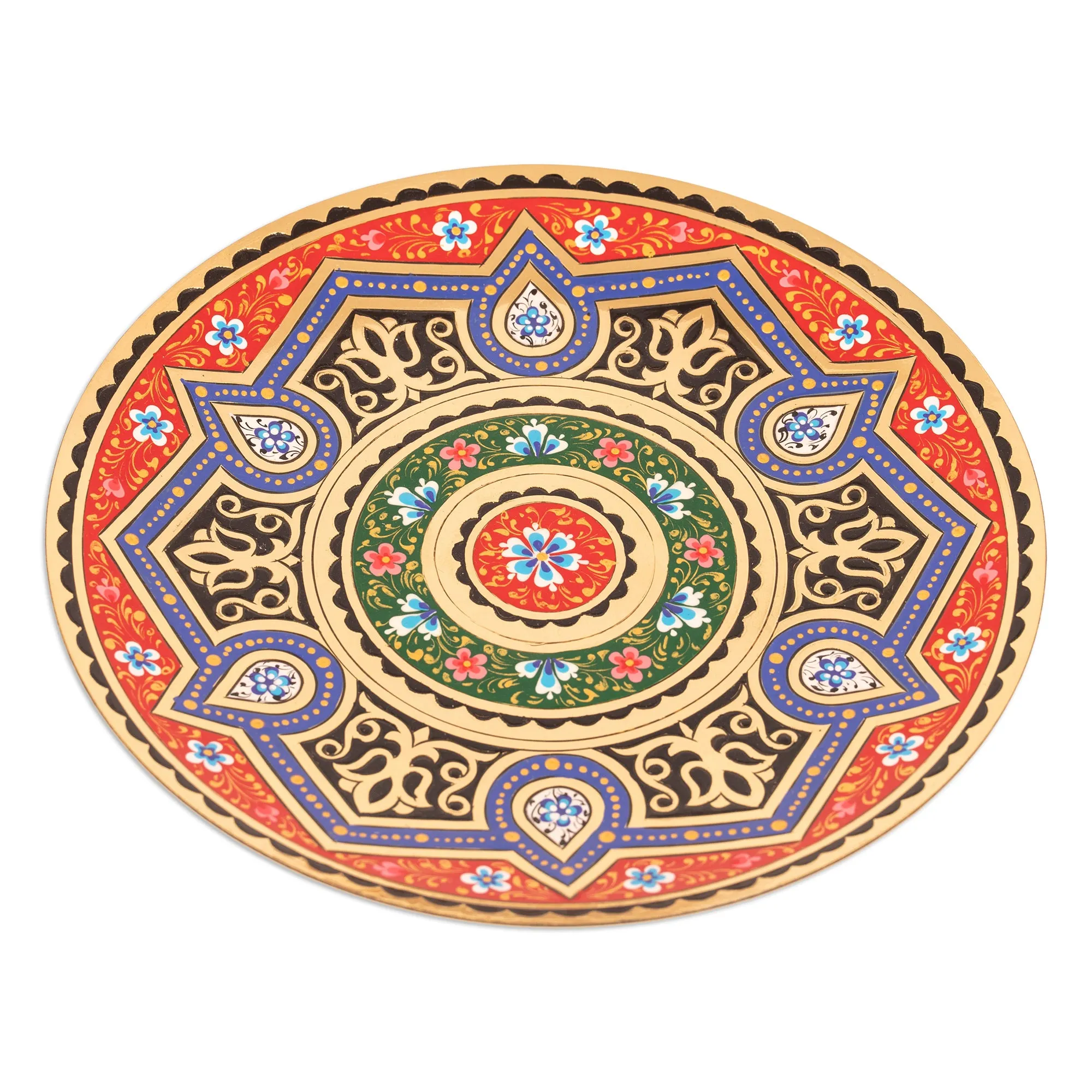 Geometric Red and Blue Brass Wall Art with Drop Motifs - Red Paradise Drops | NOVICA
