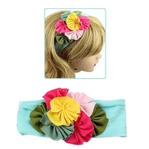 Girls Soft Fabric Wide Stretch Headband with Colorful Flowers