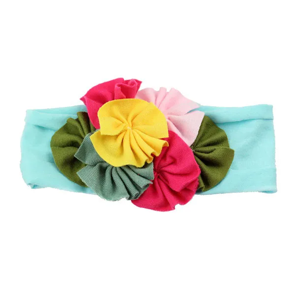 Girls Soft Fabric Wide Stretch Headband with Colorful Flowers