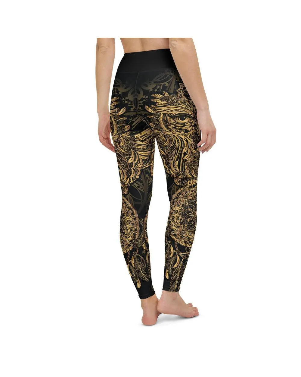 Golden Ornamental Owl Yoga Pants