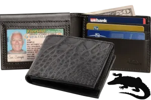 Gray Alligator Luxury Designer Exotic Bifold Wallet With Flip Up ID Window