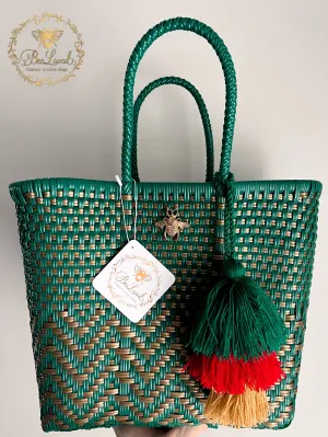 Green and Gold Chevron Small Beech Bag