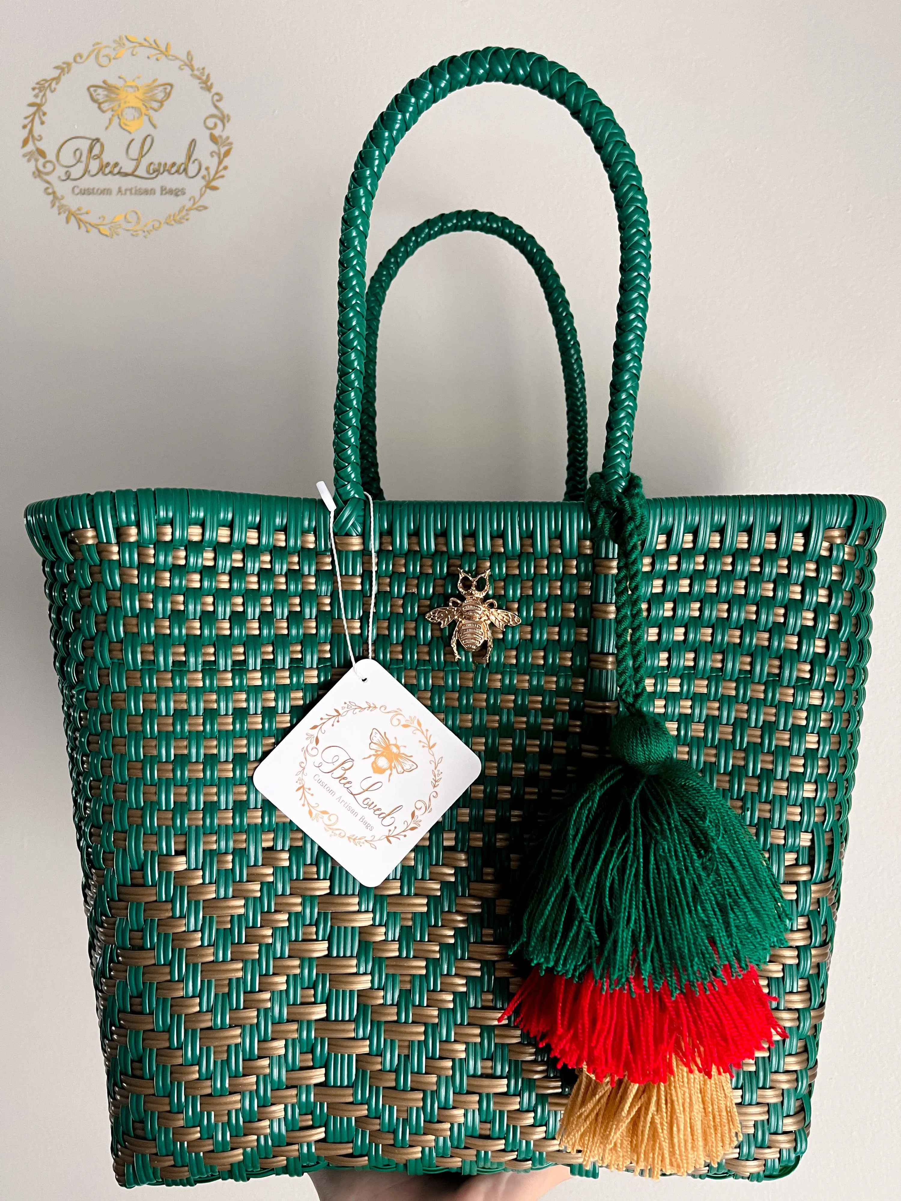 Green and Gold Chevron Small Beech Bag