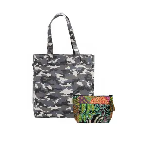 Grey Camo Upright Bag with Dark Multi Boho Makeup Bag (Only $50 with code: GIFT50)
