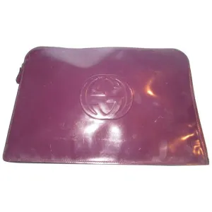 Gucci Vintage Rich Eggplant Purplish Color Patent Leather Clutch