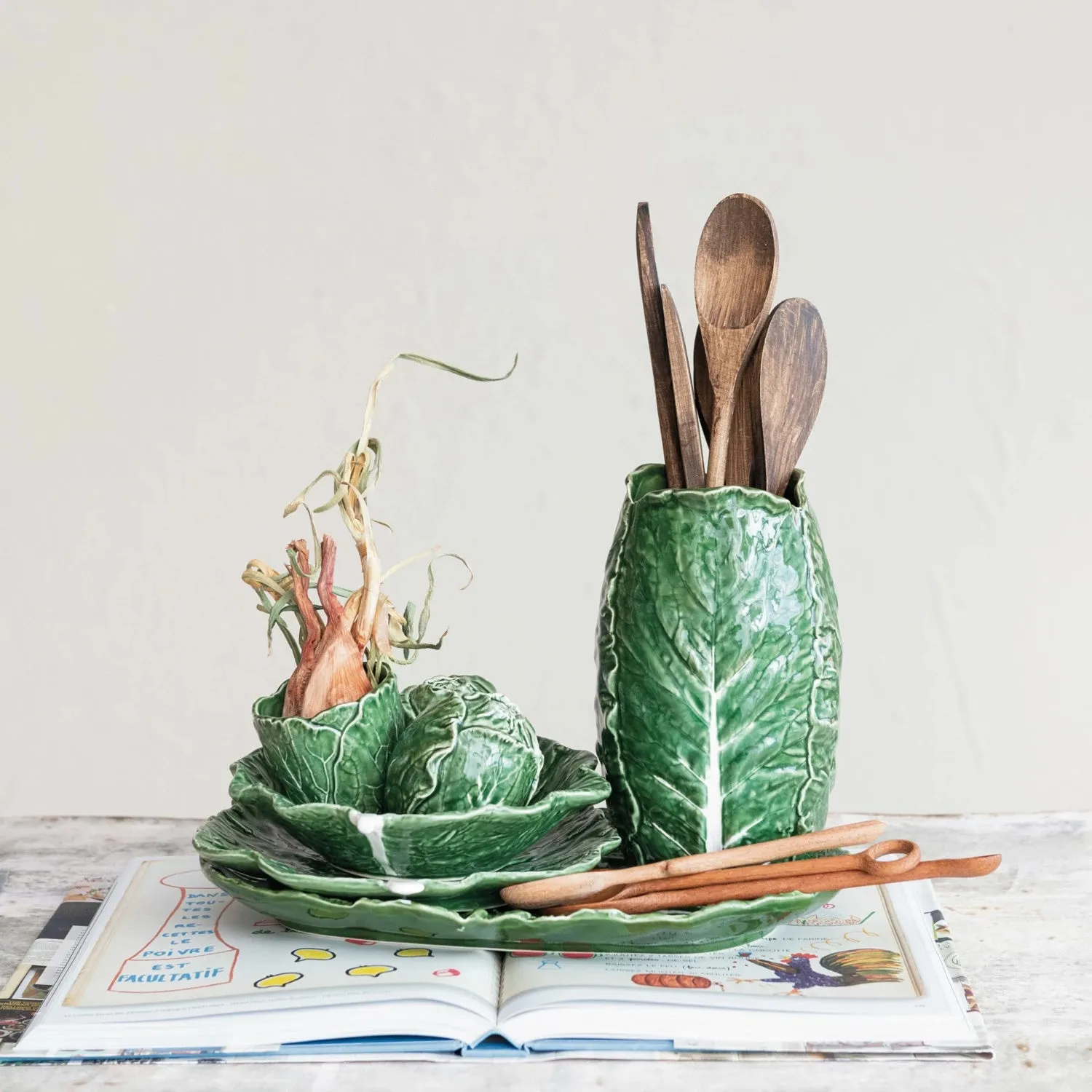 Hand-Painted Stoneware Cabbage Shaped Plate