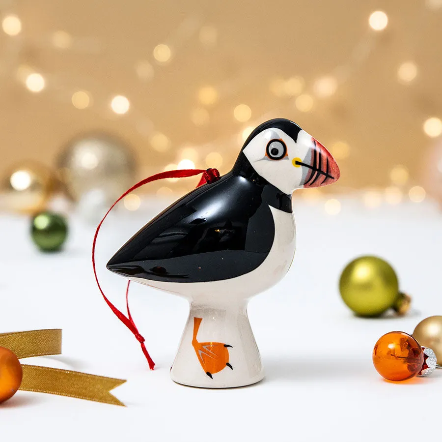 Handmade Ceramic Puffin Hanging Decoration x 4