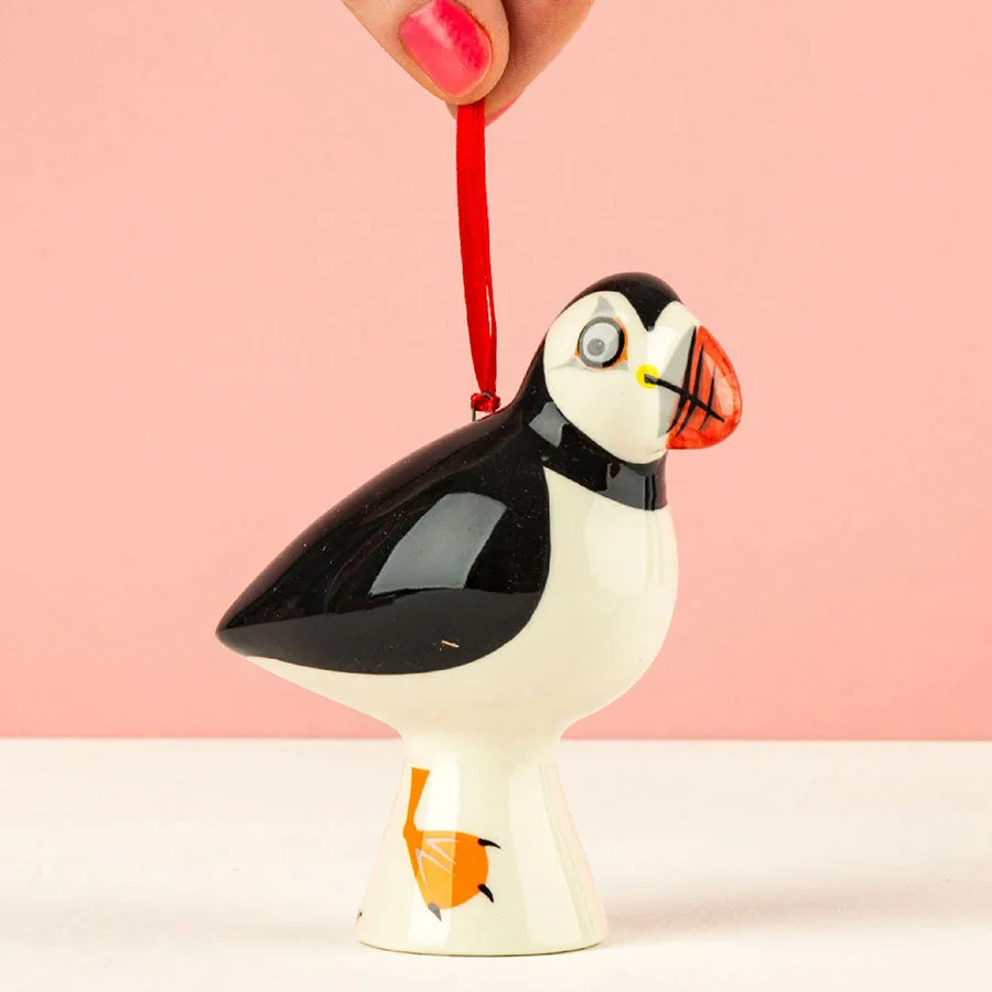 Handmade Ceramic Puffin Hanging Decoration x 4