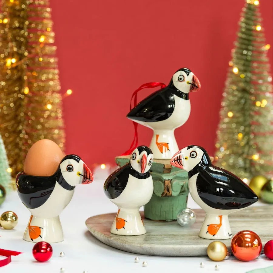 Handmade Ceramic Puffin Hanging Decoration x 4