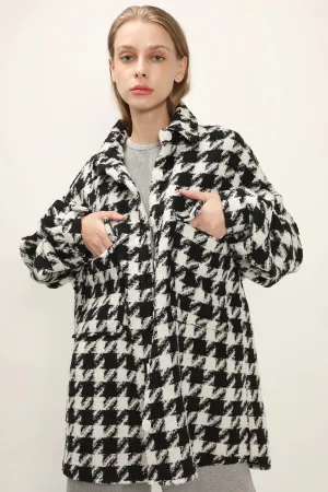 Hannah Houndstooth Stylish Shirt Jacket