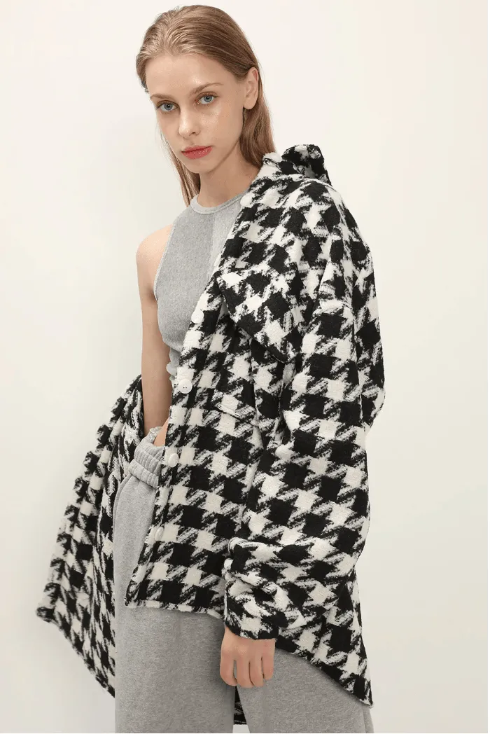 Hannah Houndstooth Stylish Shirt Jacket