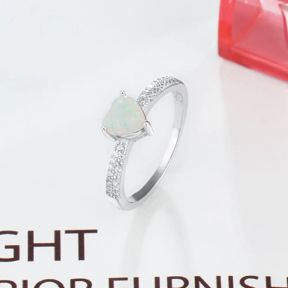 Heart Shape Opal Stone Zircon Sterling Silver Ring
