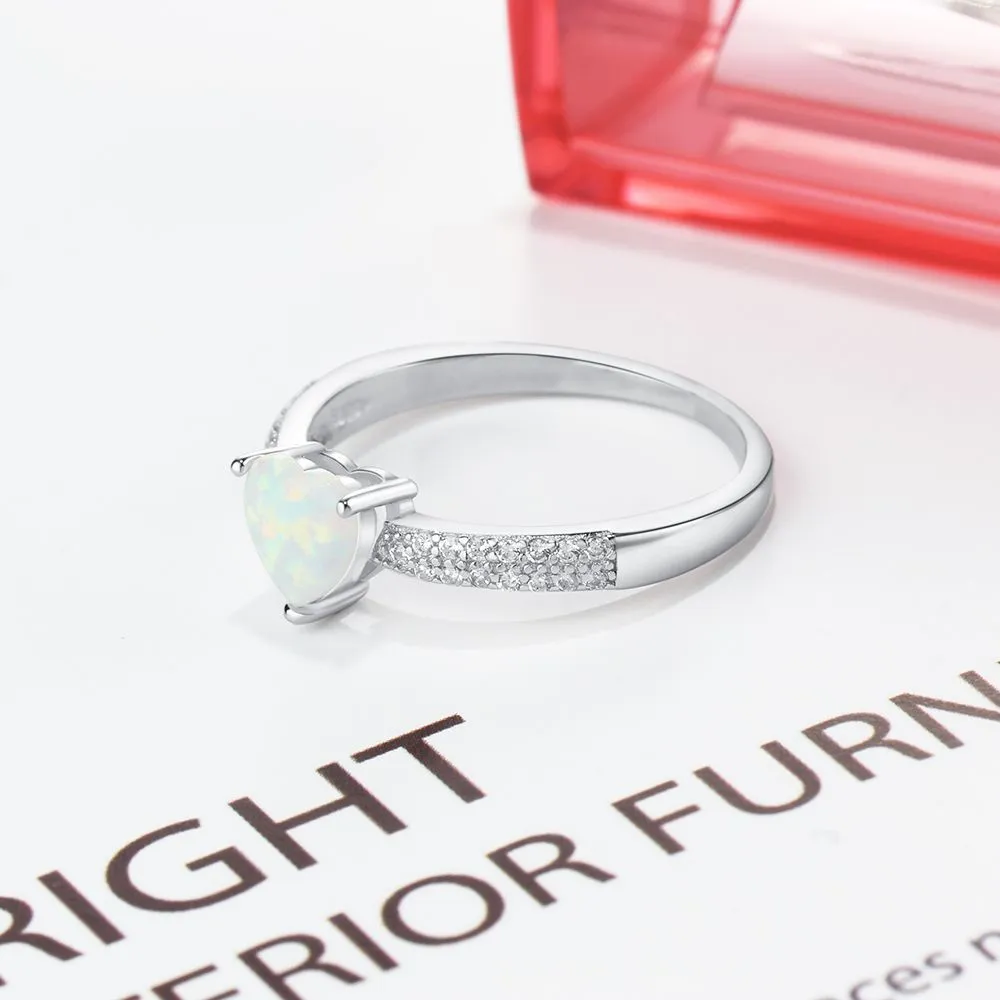 Heart Shape Opal Stone Zircon Sterling Silver Ring
