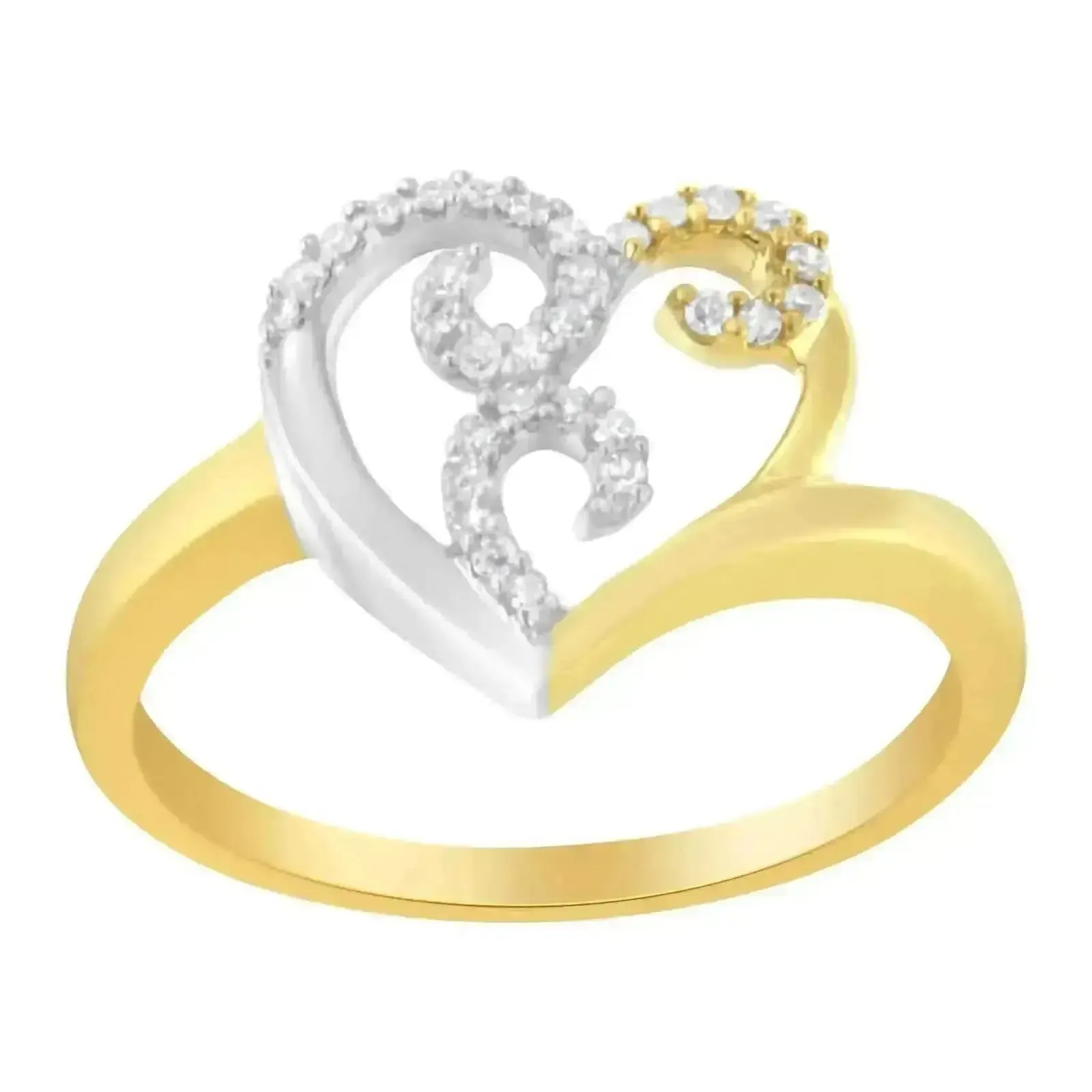 Heartfelt Two-Tone 10K Gold Diamond Cluster Ring with Radiant 0.15 Carat Brilliance