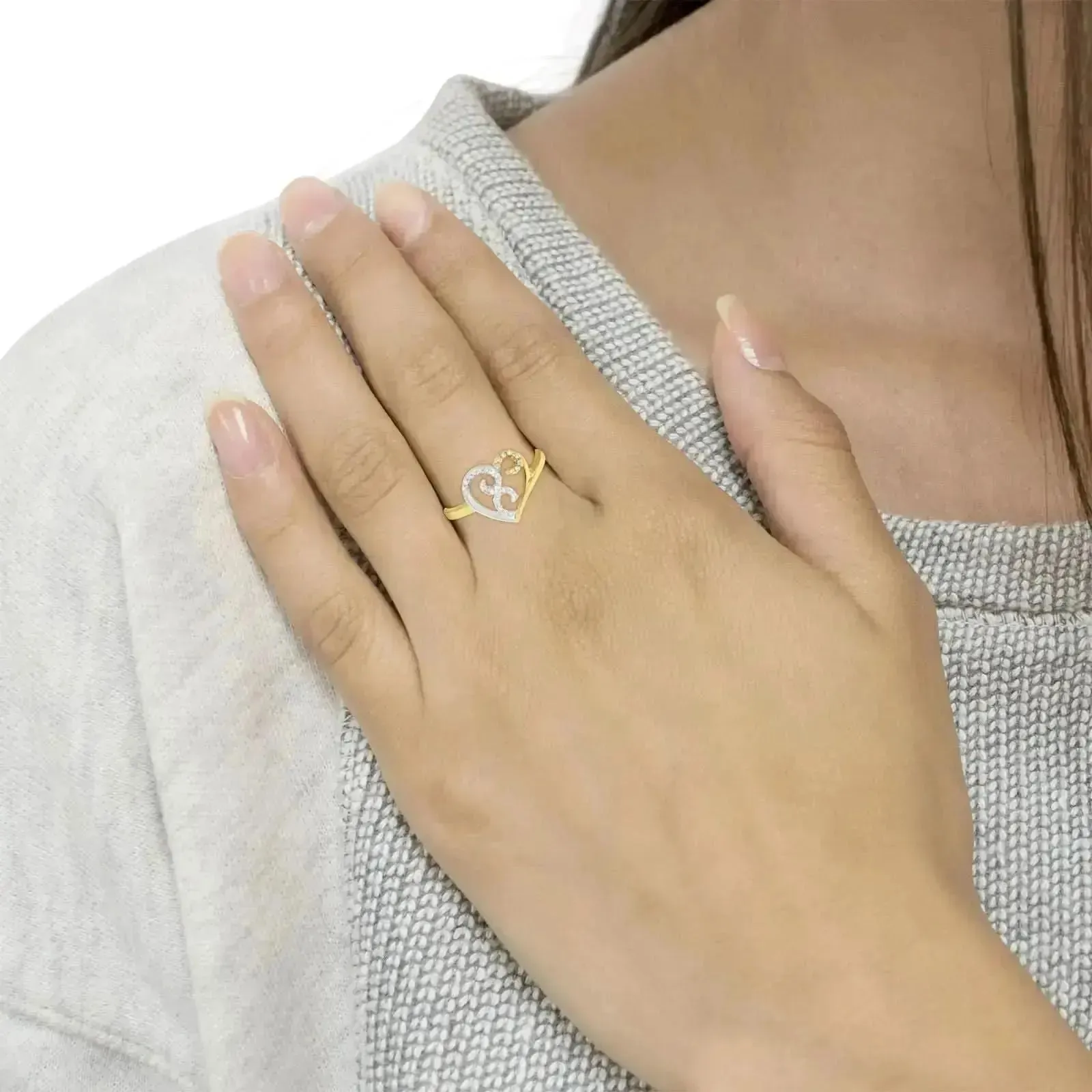 Heartfelt Two-Tone 10K Gold Diamond Cluster Ring with Radiant 0.15 Carat Brilliance
