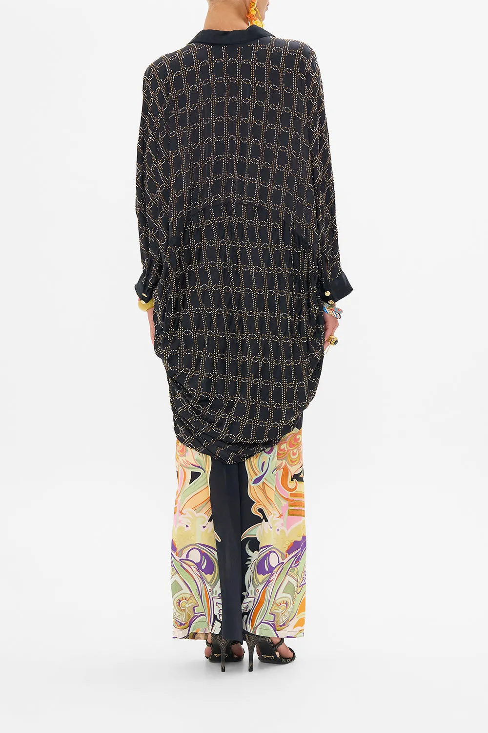 HOTFIX BUTTON UP TOP WITH DRAPED BACK FILM DIVA