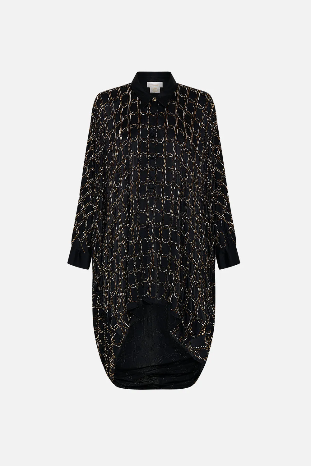 HOTFIX BUTTON UP TOP WITH DRAPED BACK FILM DIVA