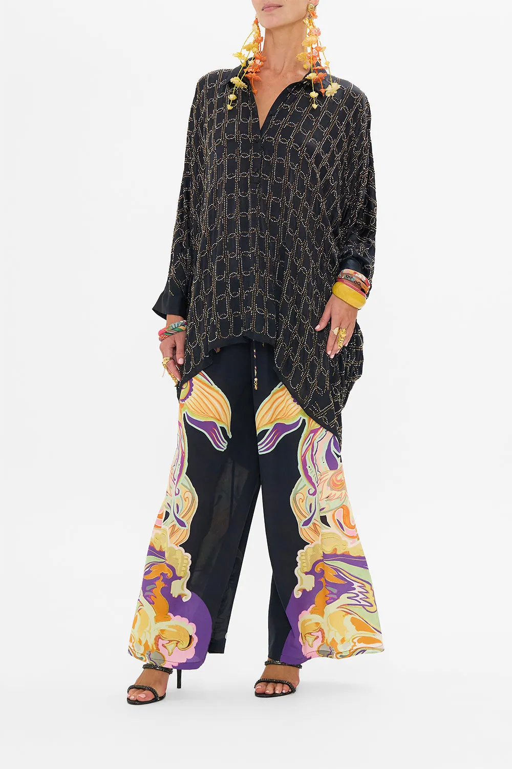 HOTFIX BUTTON UP TOP WITH DRAPED BACK FILM DIVA