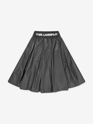 Karl Lagerfeld Girls Faux Leather Monogram Skirt in Black