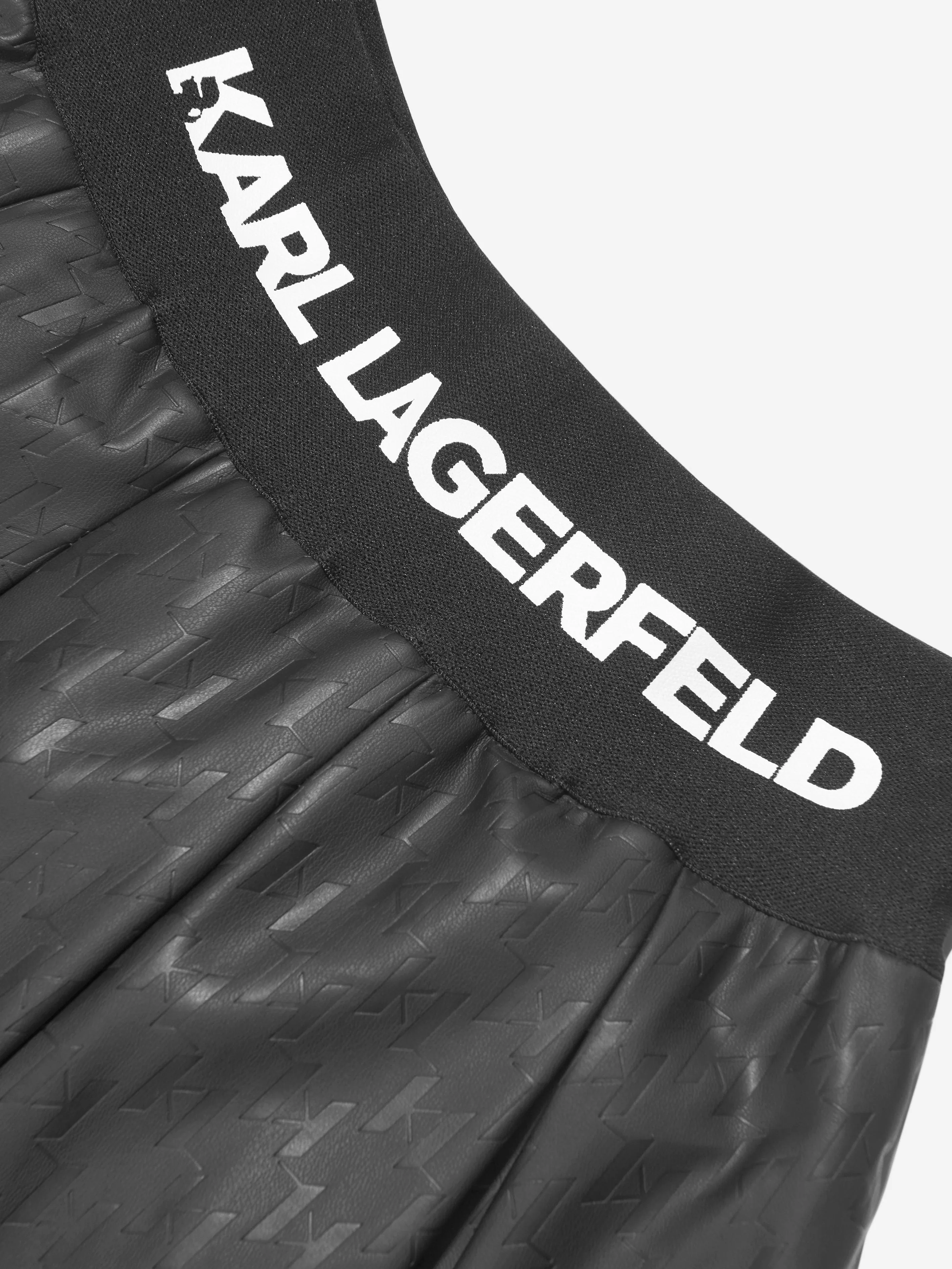 Karl Lagerfeld Girls Faux Leather Monogram Skirt in Black