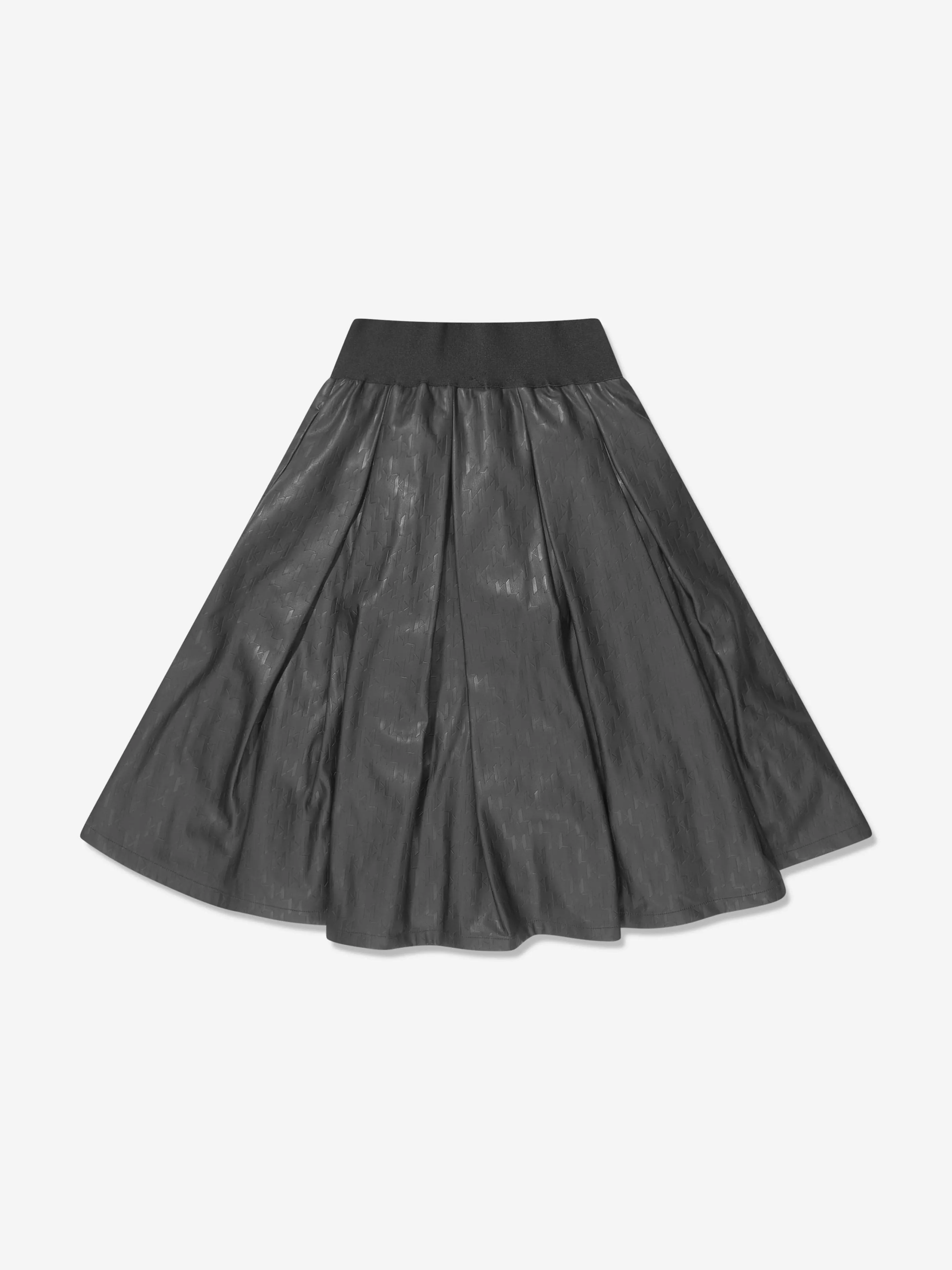 Karl Lagerfeld Girls Faux Leather Monogram Skirt in Black