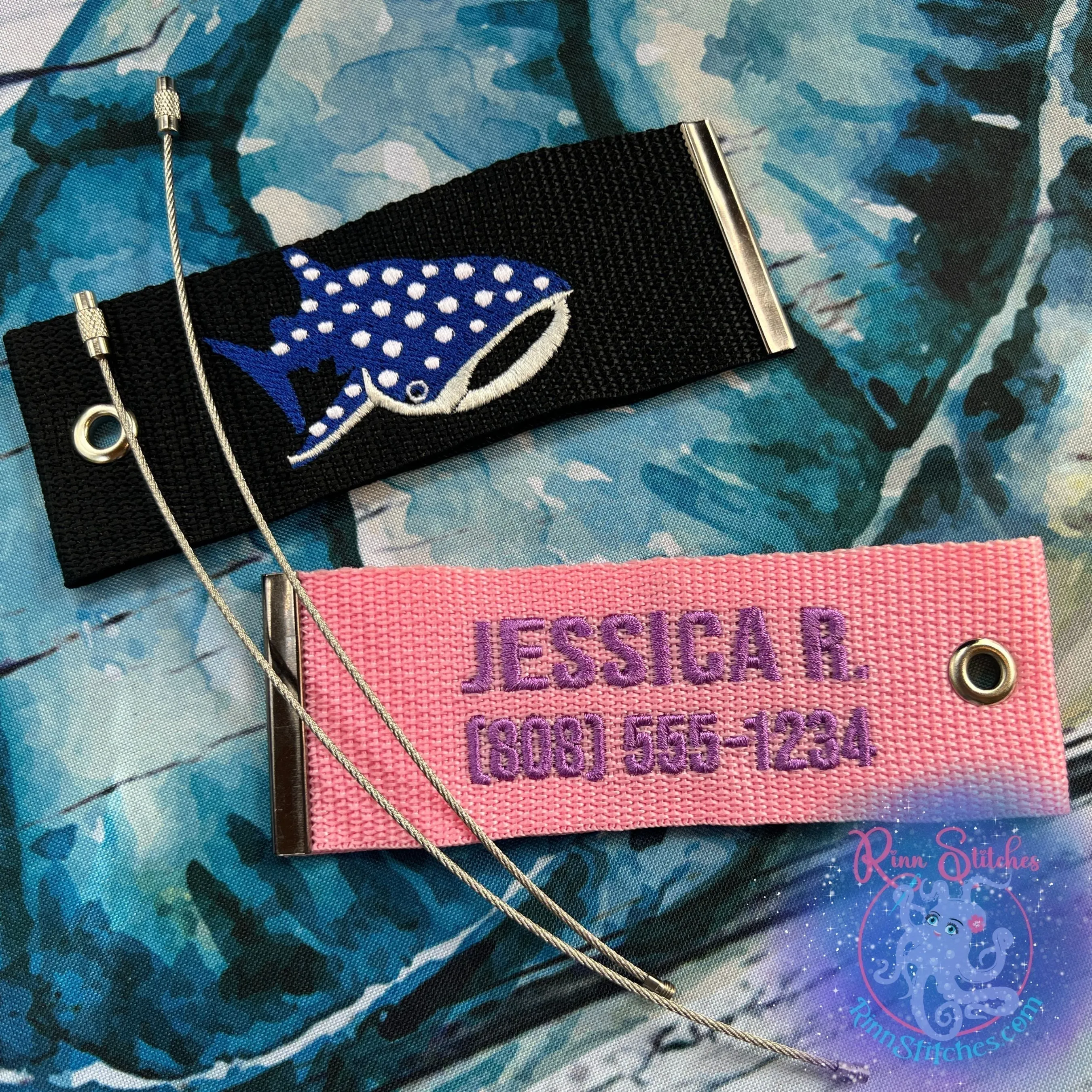 Lady Scuba Diver Luggage Tag, Personalized Embroidered Bag Tag