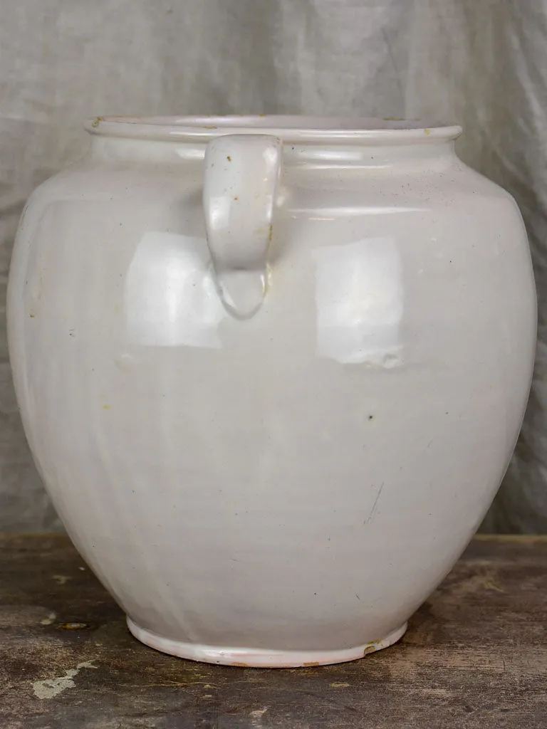 Large antique French preserving pot with white glaze