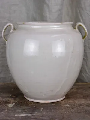 Large antique French preserving pot with white glaze