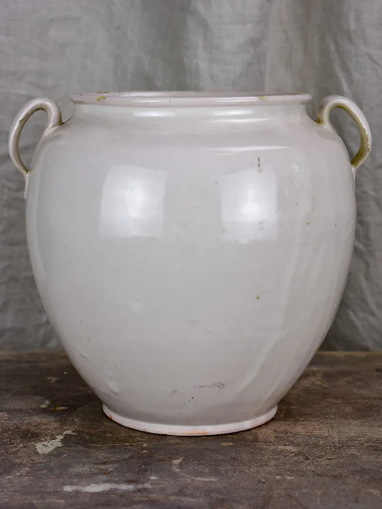 Large antique French preserving pot with white glaze