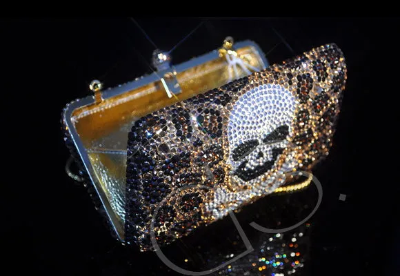 Leopard Crossbones Crystal Clutch Bag - 14cm