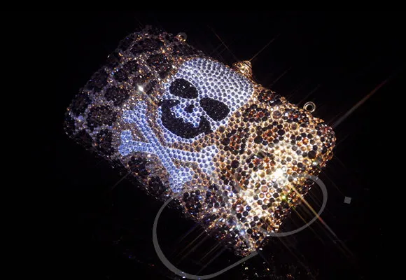 Leopard Crossbones Crystal Clutch Bag - 14cm