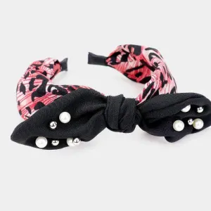 Leopard Pearl Bow Headband