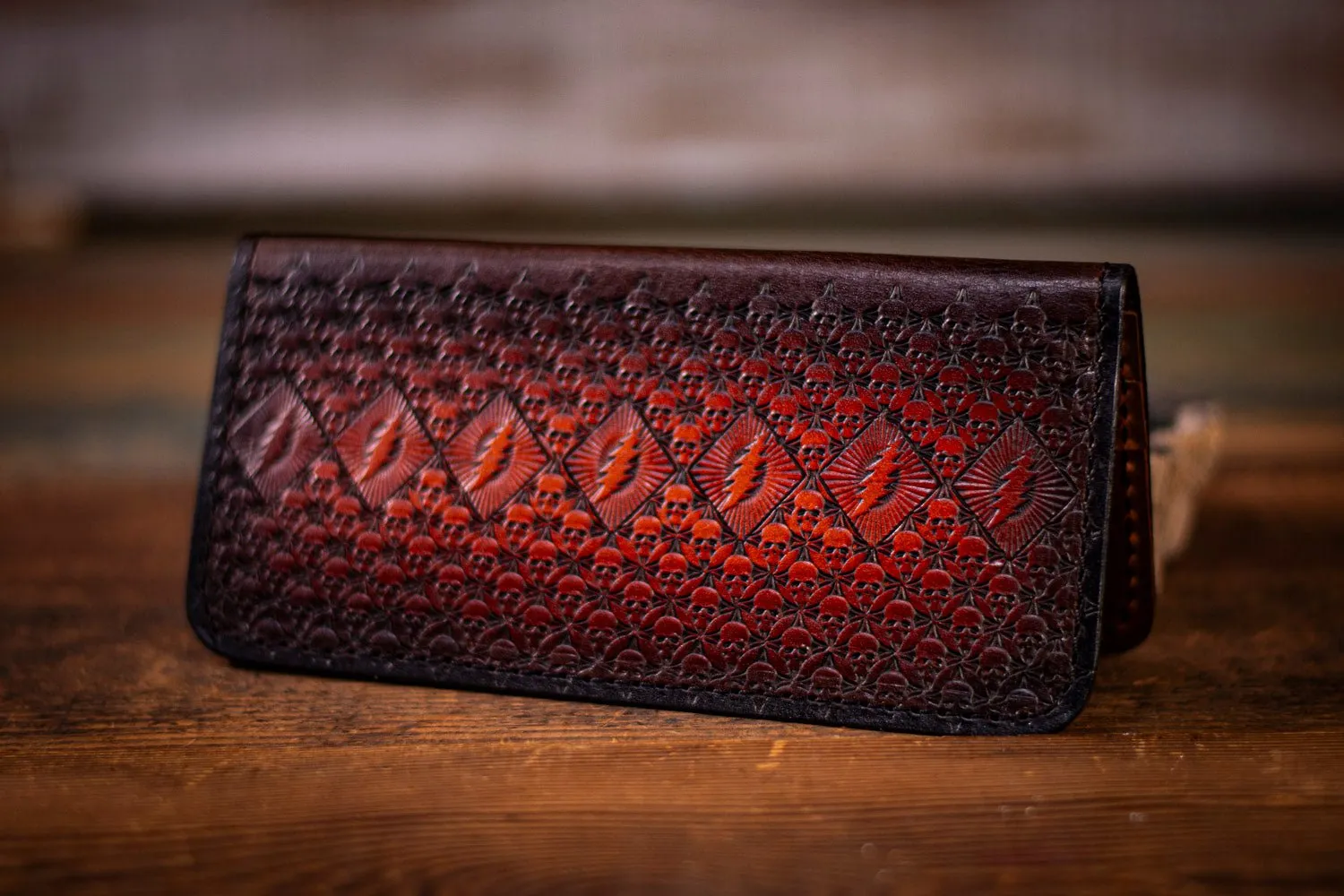 Long Biker Style Handcrafted Dead- Themed Classic Rock Leather Wallet