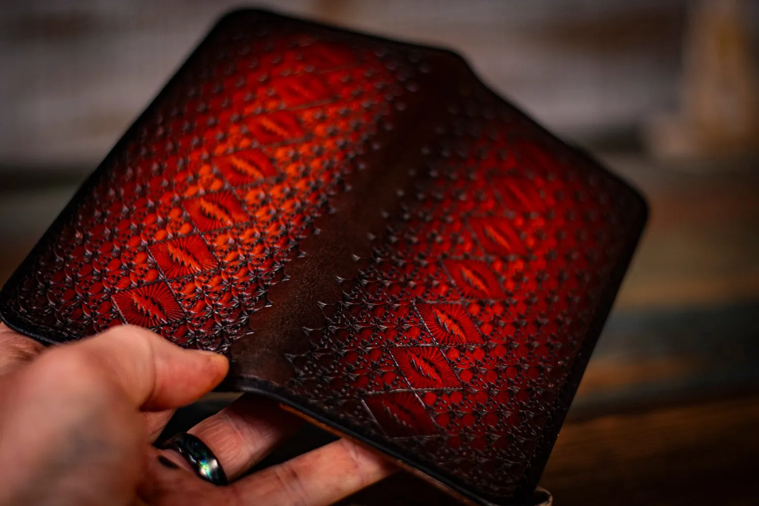 Long Biker Style Handcrafted Dead- Themed Classic Rock Leather Wallet