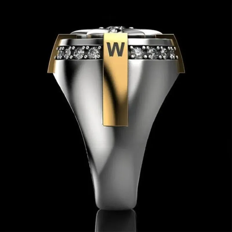 Luxury Business Men Rings Compass with Cubic Zirconia Crystal Rings for Men Anniversary Gift Party Birthday Jewelry Aesthetic
