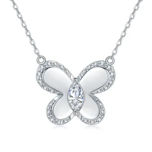 Marquise Shape Zircon Polished Butterfly Pendant Sterling Silver Necklace
