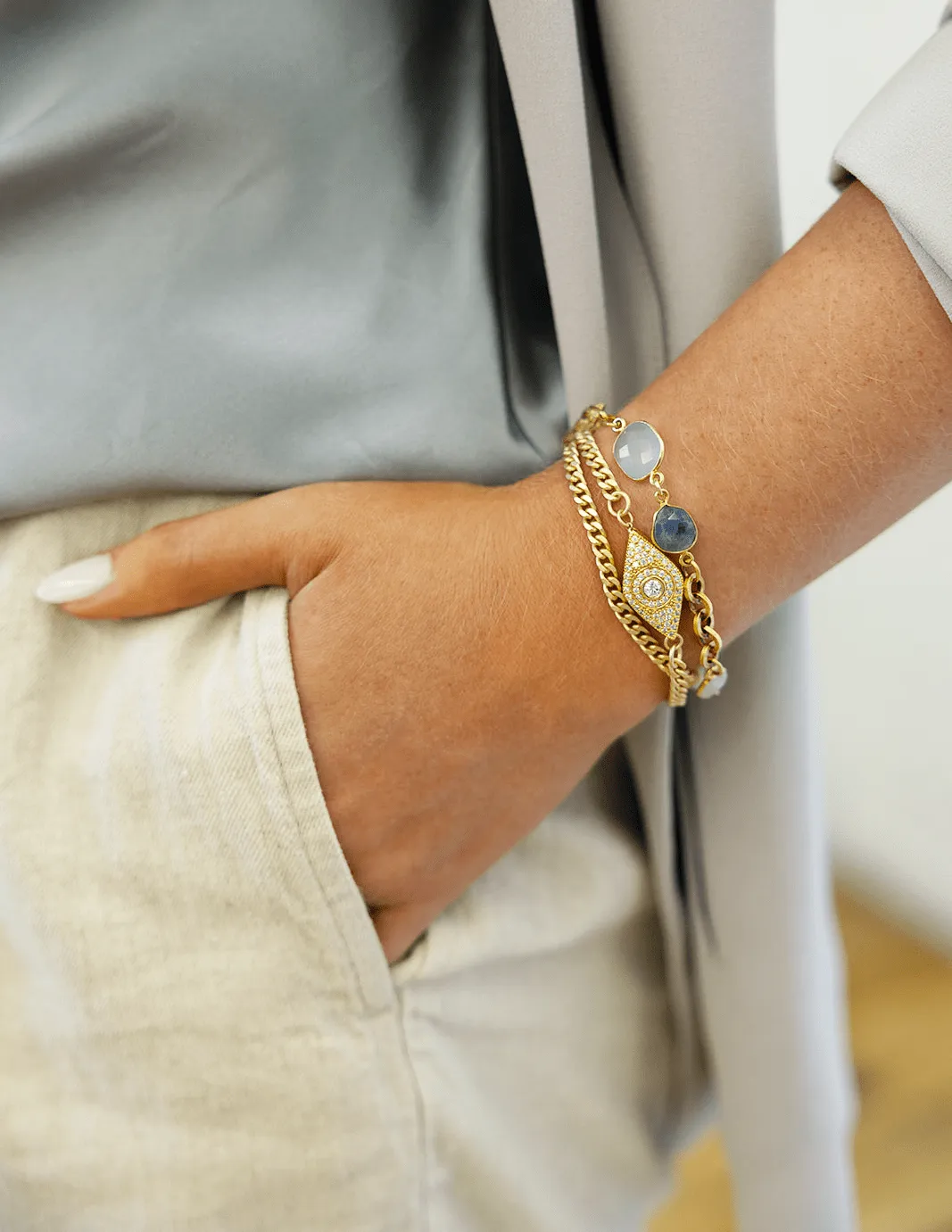 Matte Gold Double Wrap Pave Eye Bracelet