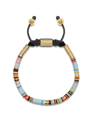 Men's Beaded Bracelet with Light Blue Disc Beads and Gold
