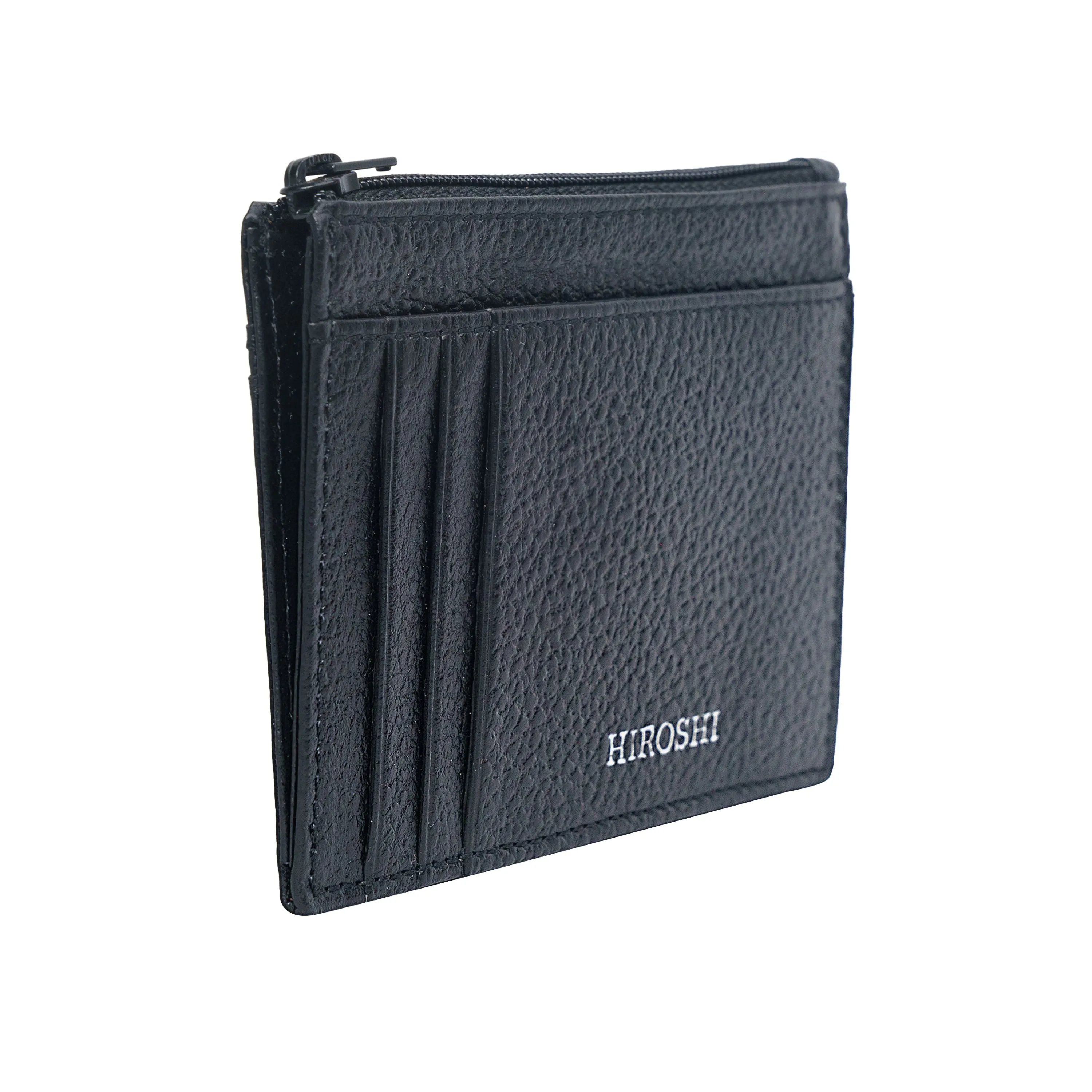 Men's Black Leather Minimal Wallet - Hiroshi