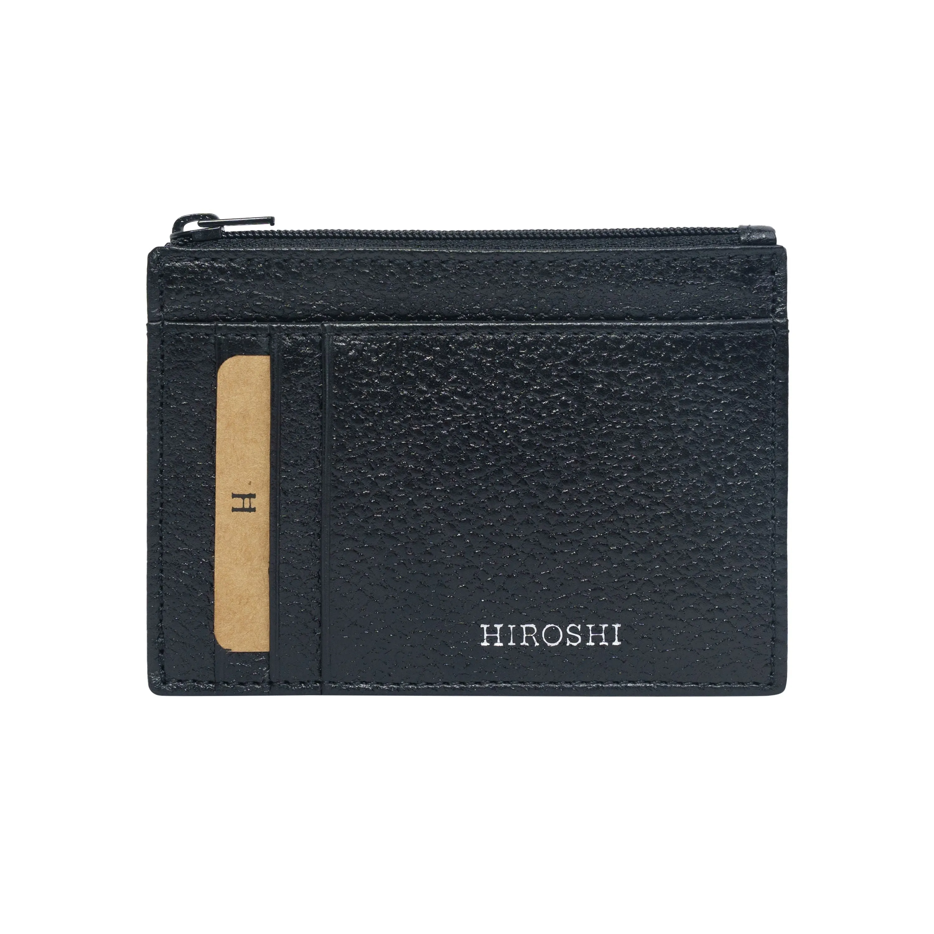 Men's Black Leather Minimal Wallet - Hiroshi