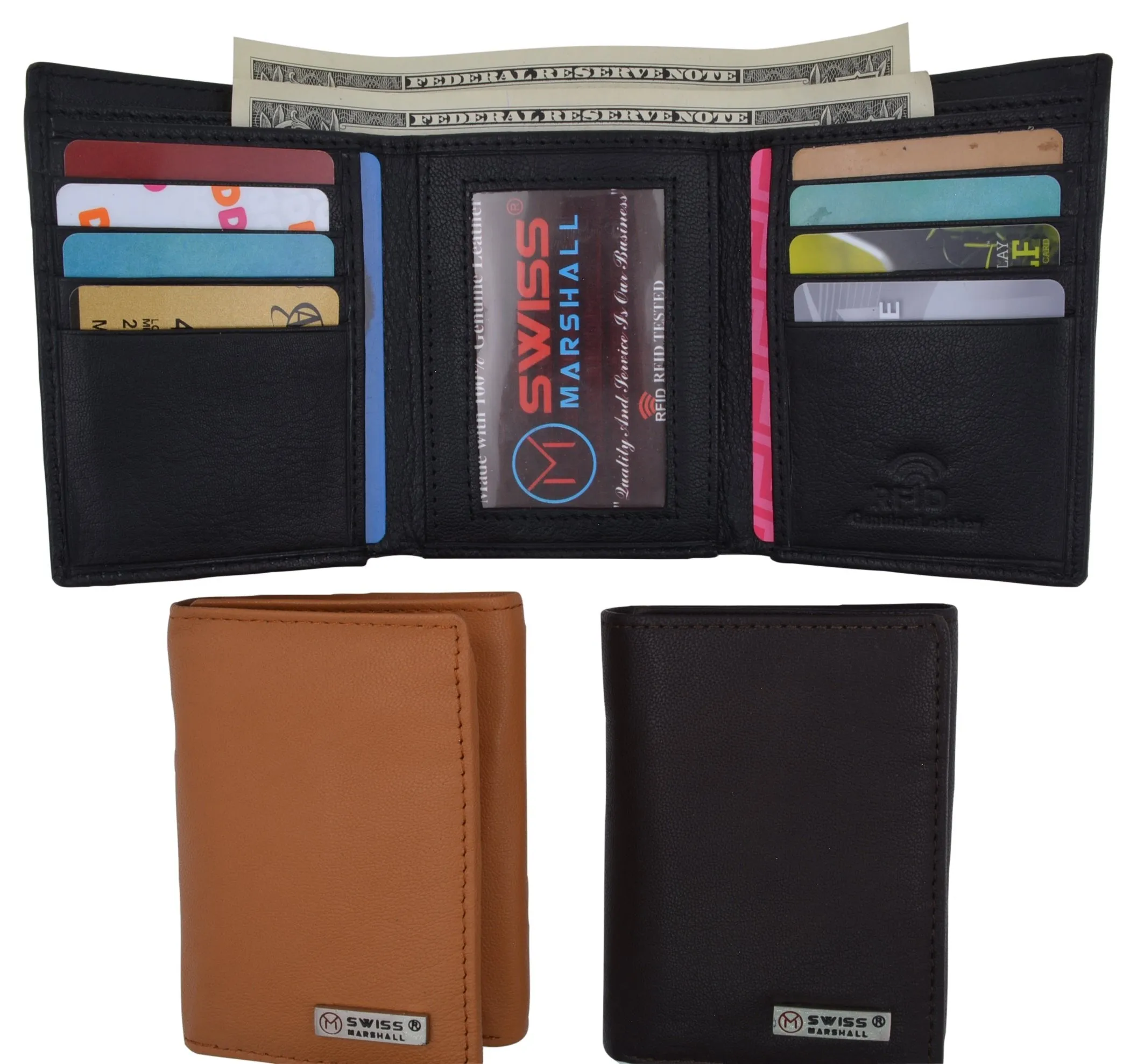 Men's Classic Trifold RFID Security Blocking Slim Credit Card ID Premium Leather Wallet