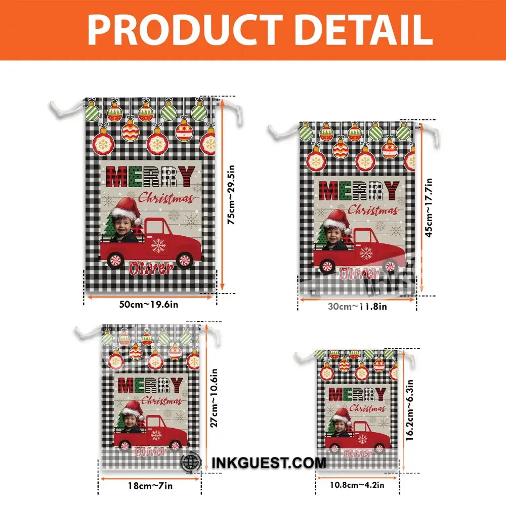 Merry Christmas Car Custom Photo And Name, Personalized String Bag, Christmas Gift