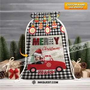 Merry Christmas Car Custom Photo And Name, Personalized String Bag, Christmas Gift